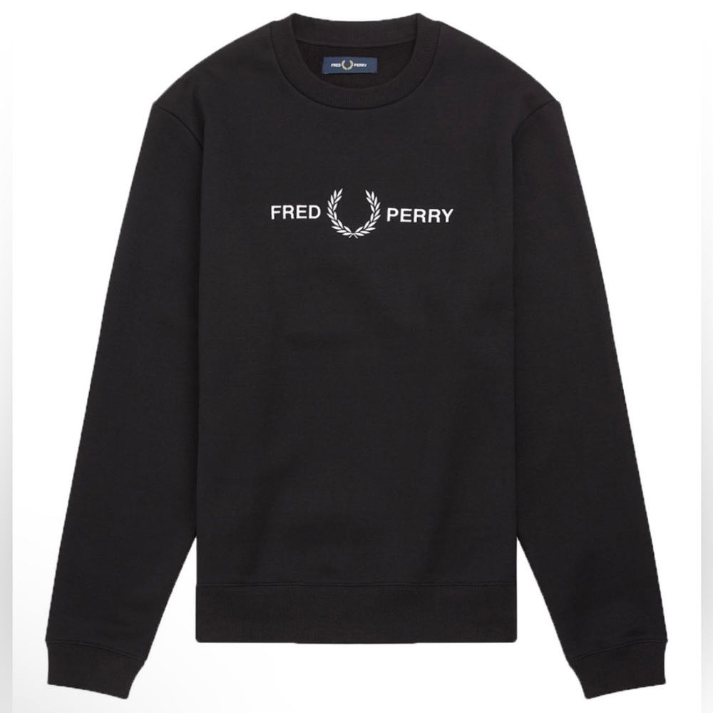 Fred Perry Mens Sweatshirt Pullover Embroidered Logo Size S Crew Neck Minimalist